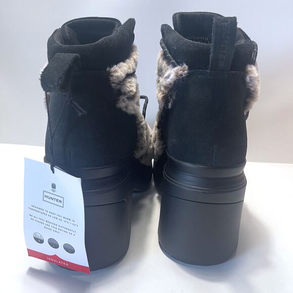 HUNTER NWT Waterproof Faux Fur Trimmed Lace Up Bootie in Black Size 11 - Picture 6 of 11